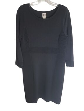 Anne Klein black knit sheath sweater dress size XL ribbed panel 3/4 sleeve